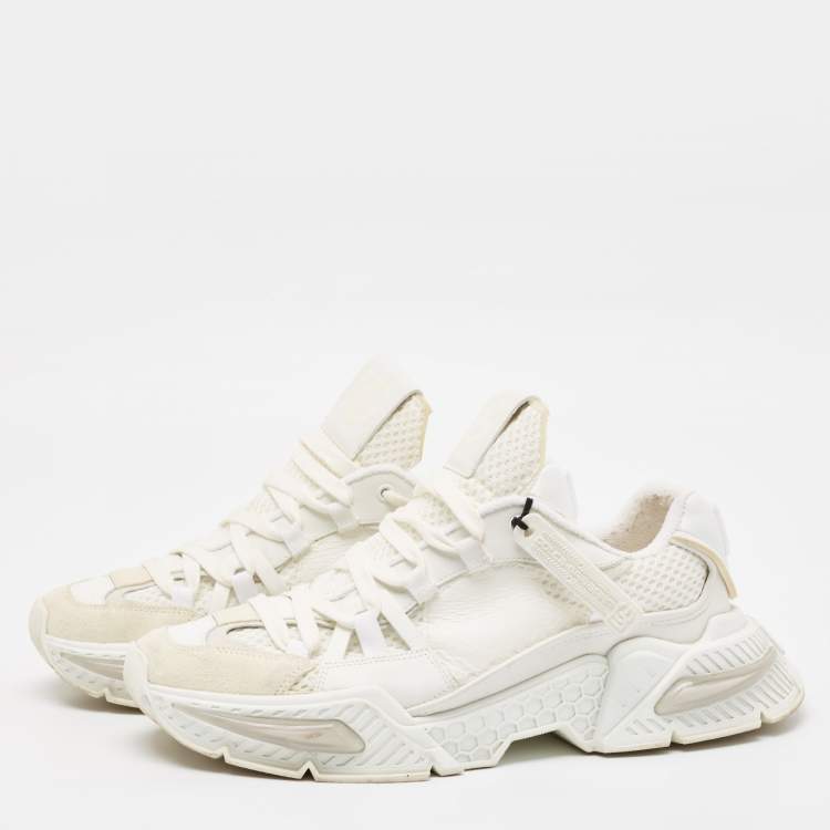 Pre Owned Dolce & Gabbana White Leather and Mesh Airmaster Lace Up Sneakers Size 44
