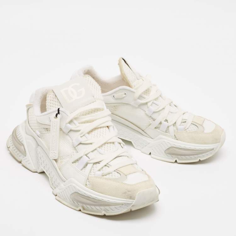 Pre Owned Dolce & Gabbana White Leather and Mesh Airmaster Lace Up Sneakers Size 44