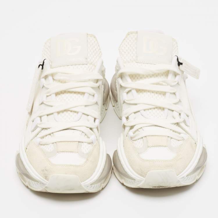 Pre Owned Dolce & Gabbana White Leather and Mesh Airmaster Lace Up Sneakers Size 44