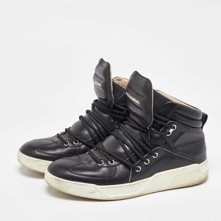 Pre Owned Dolce & Gabbana Black Leather Flag High Top Sneakers Size 42