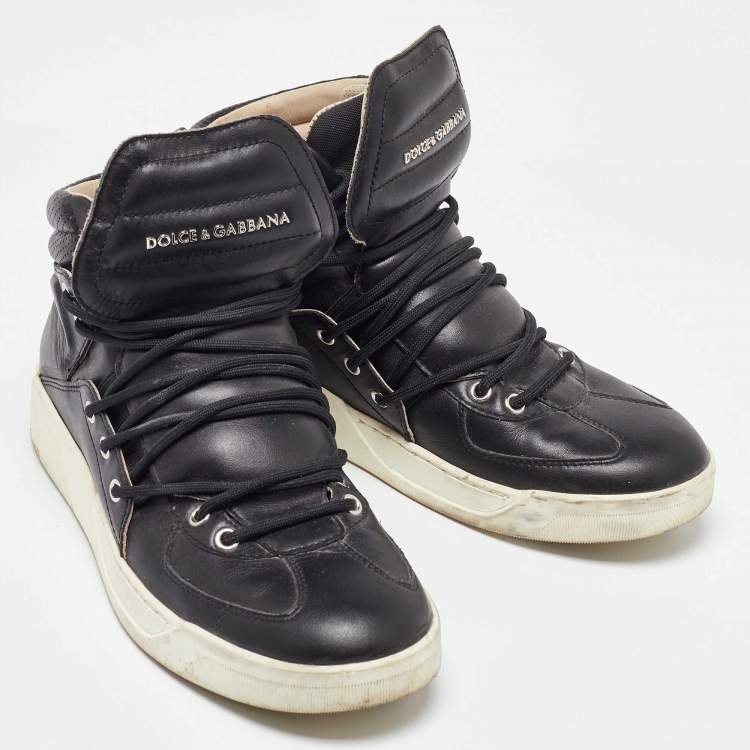 Pre Owned Dolce & Gabbana Black Leather Flag High Top Sneakers Size 42