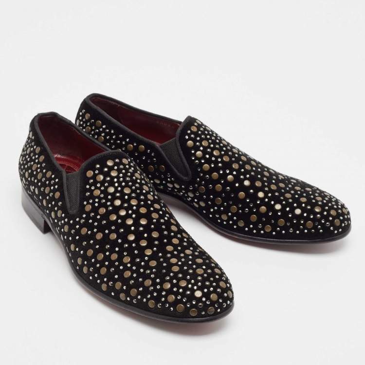 Pre Owned Dolce & Gabbana Black Suede Embellished Slip On Loafers Size 41