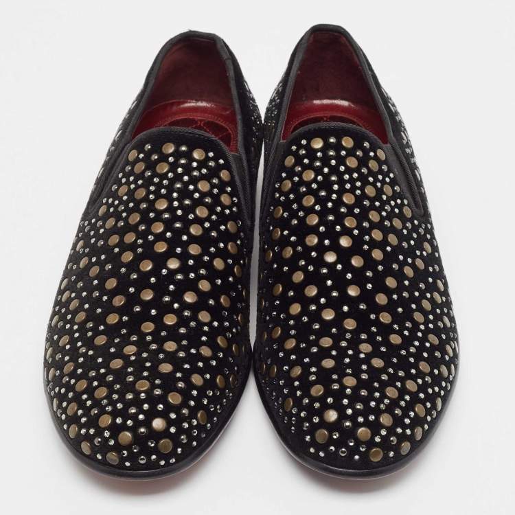 Pre Owned Dolce & Gabbana Black Suede Embellished Slip On Loafers Size 41