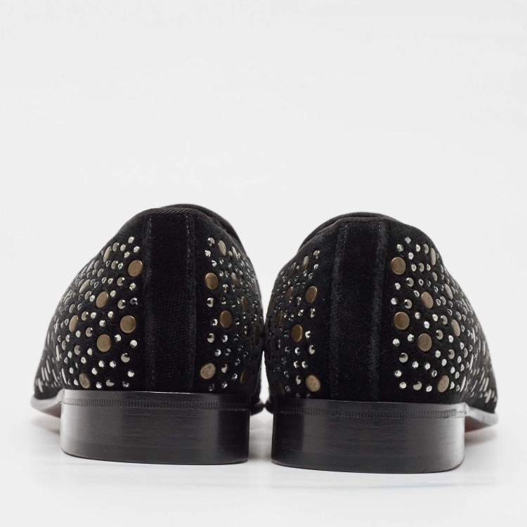 Pre Owned Dolce & Gabbana Black Suede Embellished Slip On Loafers Size 41
