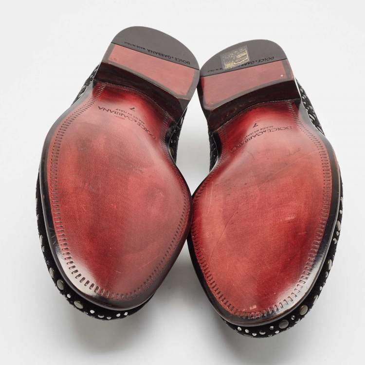 Pre Owned Dolce & Gabbana Black Suede Embellished Slip On Loafers Size 41
