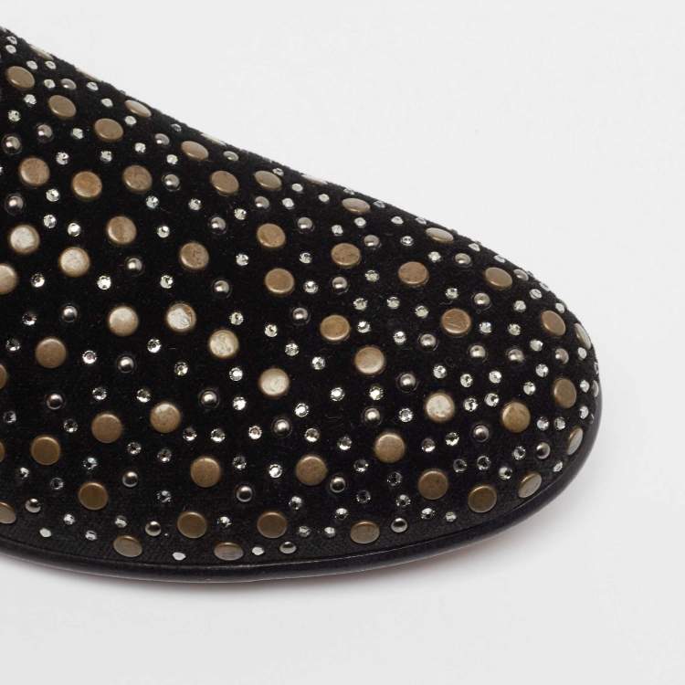 Pre Owned Dolce & Gabbana Black Suede Embellished Slip On Loafers Size 41