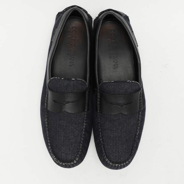 Pre Owned Dolce & Gabbana Blue Denim and Leather Penny Loafers Size 42