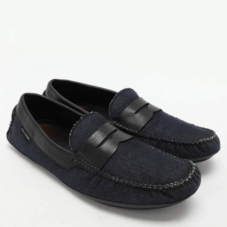 Pre Owned Dolce & Gabbana Blue Denim and Leather Penny Loafers Size 42