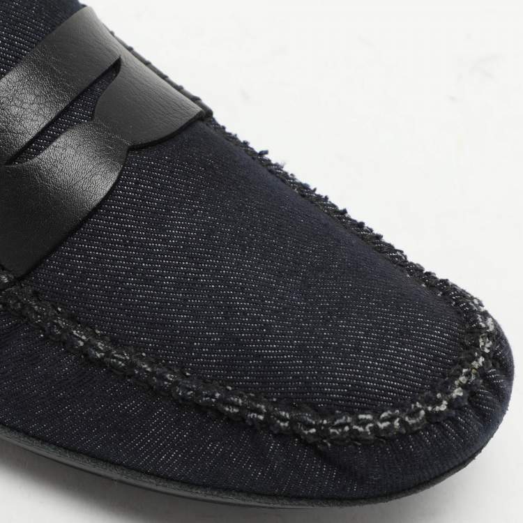 Pre Owned Dolce & Gabbana Blue Denim and Leather Penny Loafers Size 42