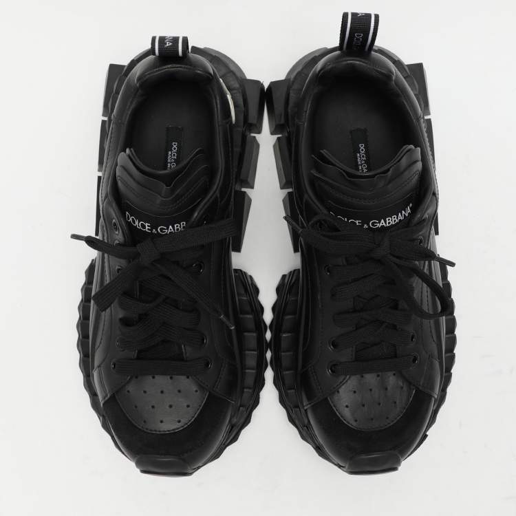 Pre Owned Dolce & Gabbana Black Leather and Rubber Super King Low Top Sneakers Size 40