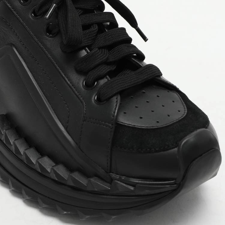 Pre Owned Dolce & Gabbana Black Leather and Rubber Super King Low Top Sneakers Size 40