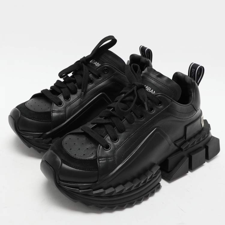 Pre Owned Dolce & Gabbana Black Leather and Rubber Super King Low Top Sneakers Size 40