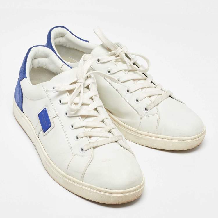 Pre Owned Dolce & Gabbana White/Blue Leather and Suede Portofino Low Top Sneakers Size 41