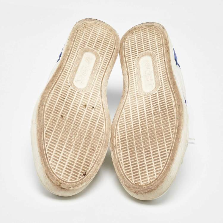 Pre Owned Dolce & Gabbana White/Blue Leather and Suede Portofino Low Top Sneakers Size 41