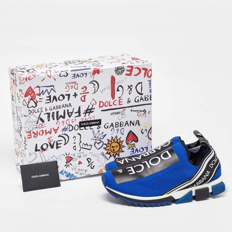 Pre Owned Dolce & Gabbana Blue/Black Knit Fabric Sorrento Slip On Sneakers Size 45