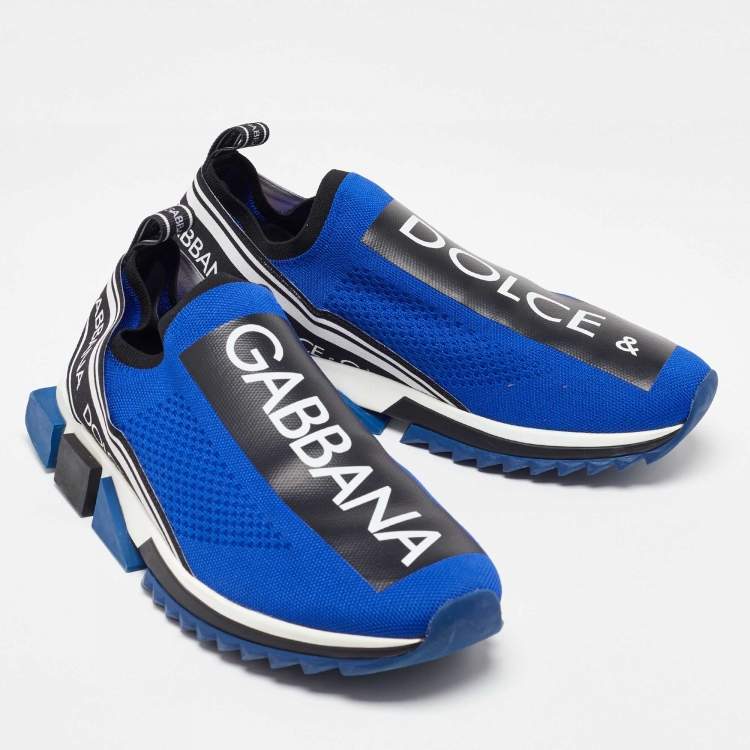 Pre Owned Dolce & Gabbana Blue/Black Knit Fabric Sorrento Slip On Sneakers Size 45