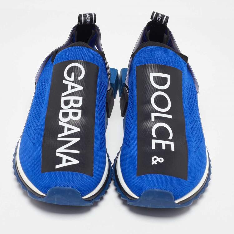 Pre Owned Dolce & Gabbana Blue/Black Knit Fabric Sorrento Slip On Sneakers Size 45