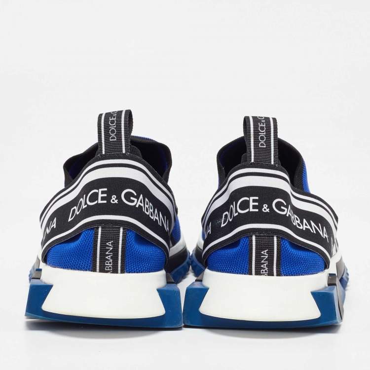Pre Owned Dolce & Gabbana Blue/Black Knit Fabric Sorrento Slip On Sneakers Size 45