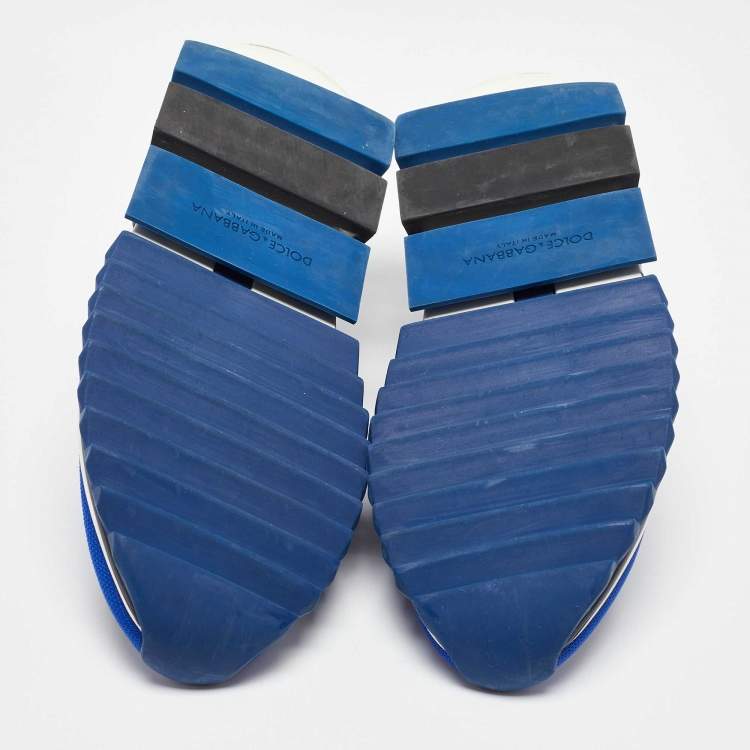 Pre Owned Dolce & Gabbana Blue/Black Knit Fabric Sorrento Slip On Sneakers Size 45