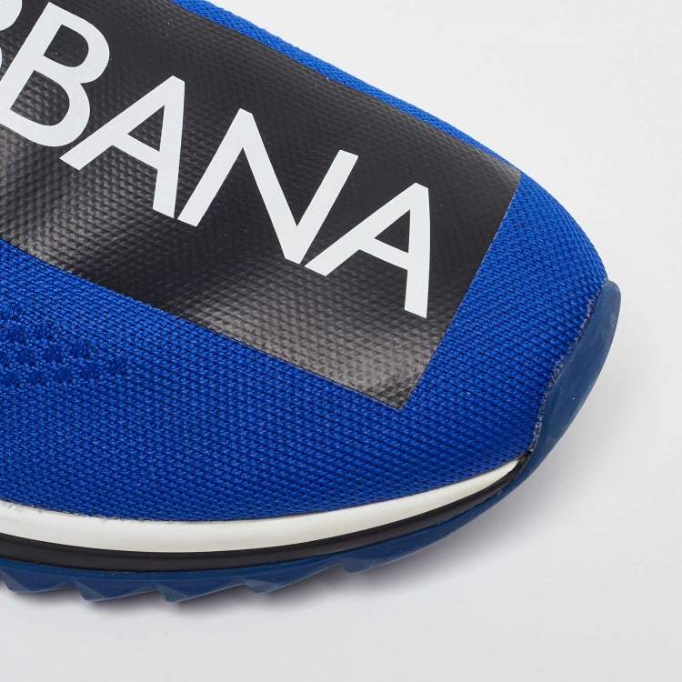 Pre Owned Dolce & Gabbana Blue/Black Knit Fabric Sorrento Slip On Sneakers Size 45