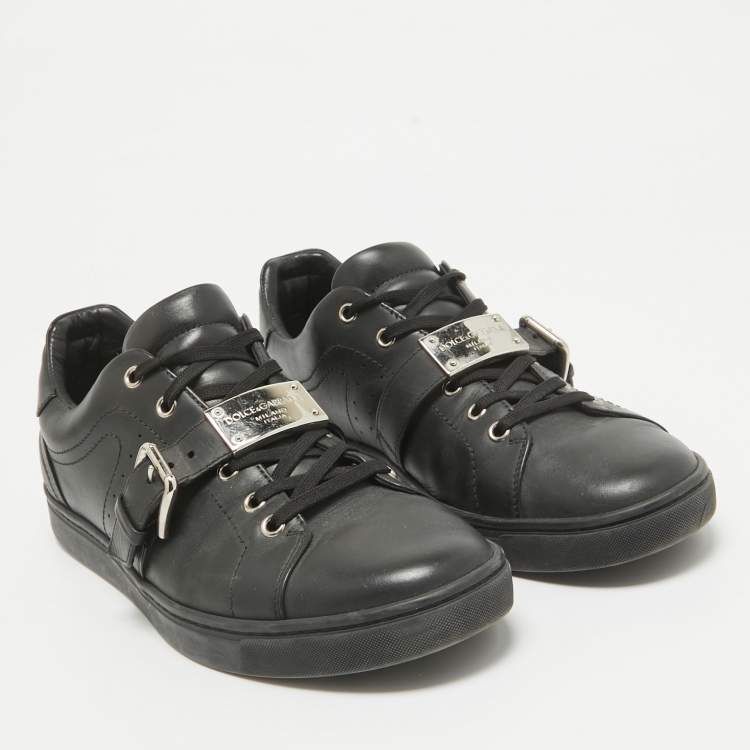 Pre Owned Dolce & Gabbana Black Leather Lace Up Sneakers Size 42