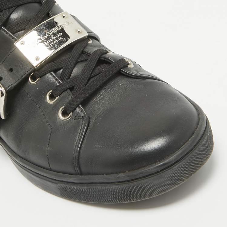 Pre Owned Dolce & Gabbana Black Leather Lace Up Sneakers Size 42