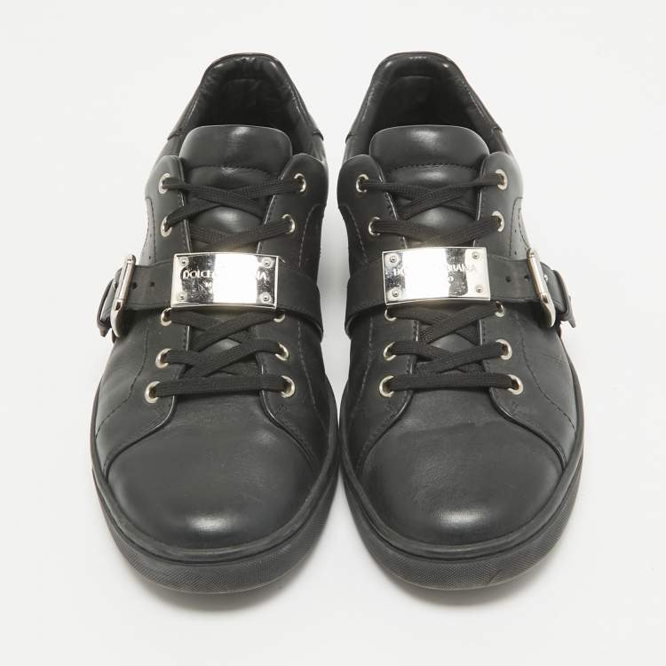 Pre Owned Dolce & Gabbana Black Leather Lace Up Sneakers Size 42