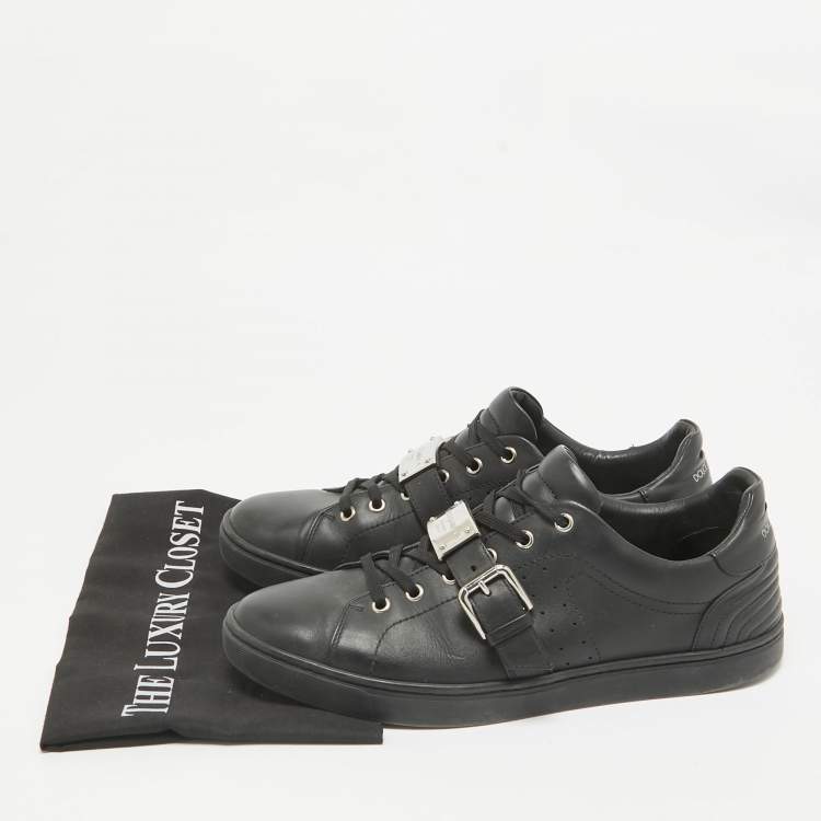 Pre Owned Dolce & Gabbana Black Leather Lace Up Sneakers Size 42