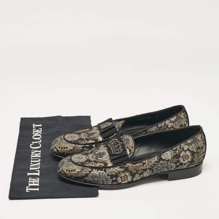 مملوكة مسبقًا Dolce & Gabbana Black/Metallic Brocade Fabric Loafers 39.5