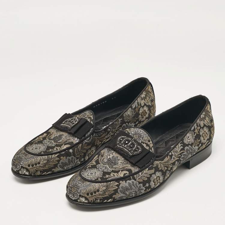مملوكة مسبقًا Dolce & Gabbana Black/Metallic Brocade Fabric Loafers 39.5