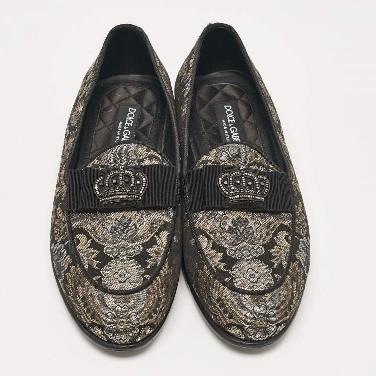 مملوكة مسبقًا Dolce & Gabbana Black/Metallic Brocade Fabric Loafers 39.5