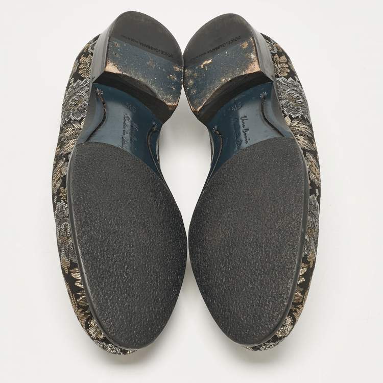 مملوكة مسبقًا Dolce & Gabbana Black/Metallic Brocade Fabric Loafers 39.5