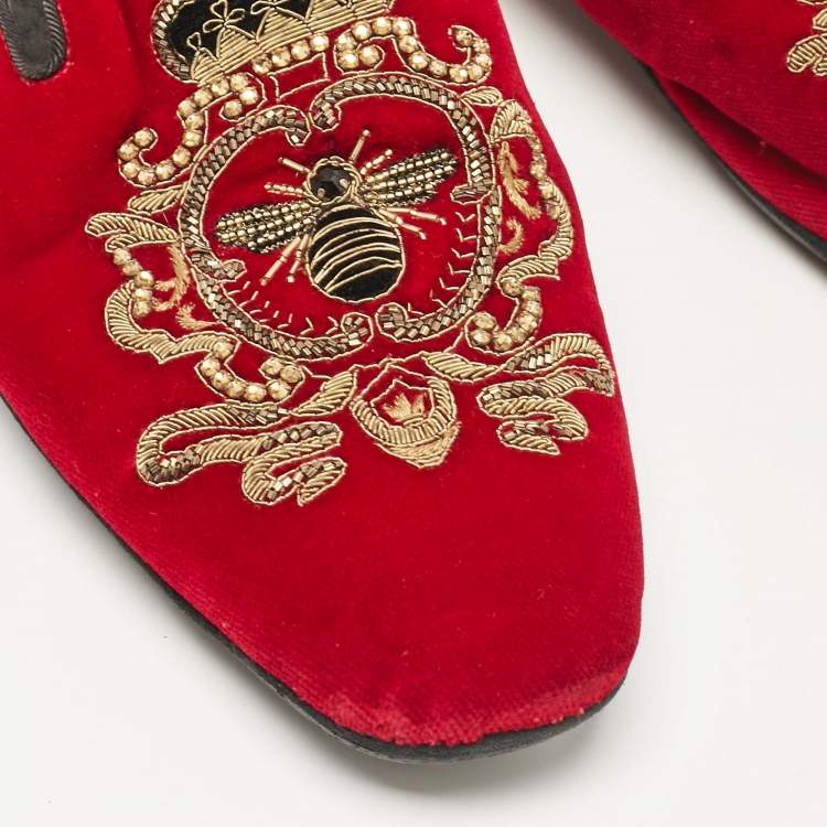 Pre Owned Dolce & Gabbana Red Velvet Embroidered Mules Size 41