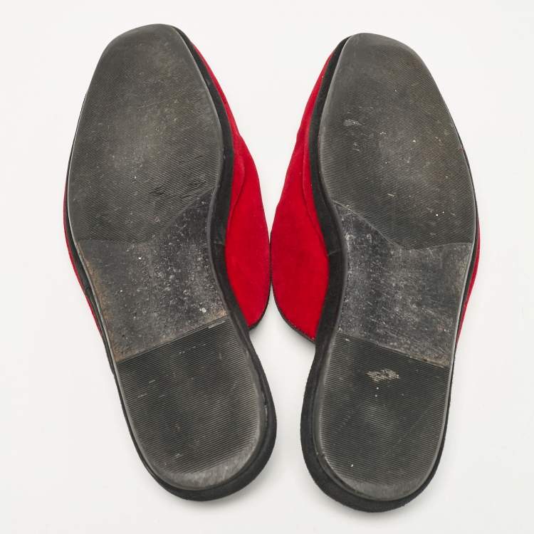 Pre Owned Dolce & Gabbana Red Velvet Embroidered Mules Size 41