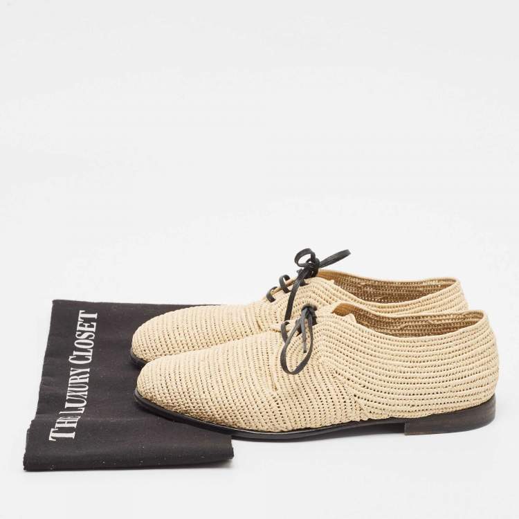 Pre Owned Dolce & Gabbana Beige Raffia Lace Up Derby Size 40