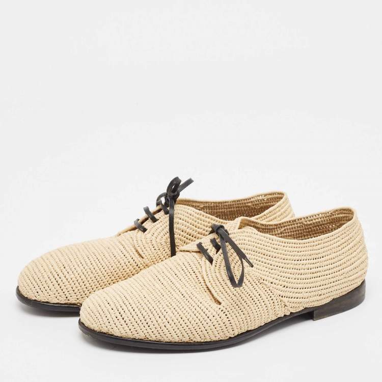 Pre Owned Dolce & Gabbana Beige Raffia Lace Up Derby Size 40
