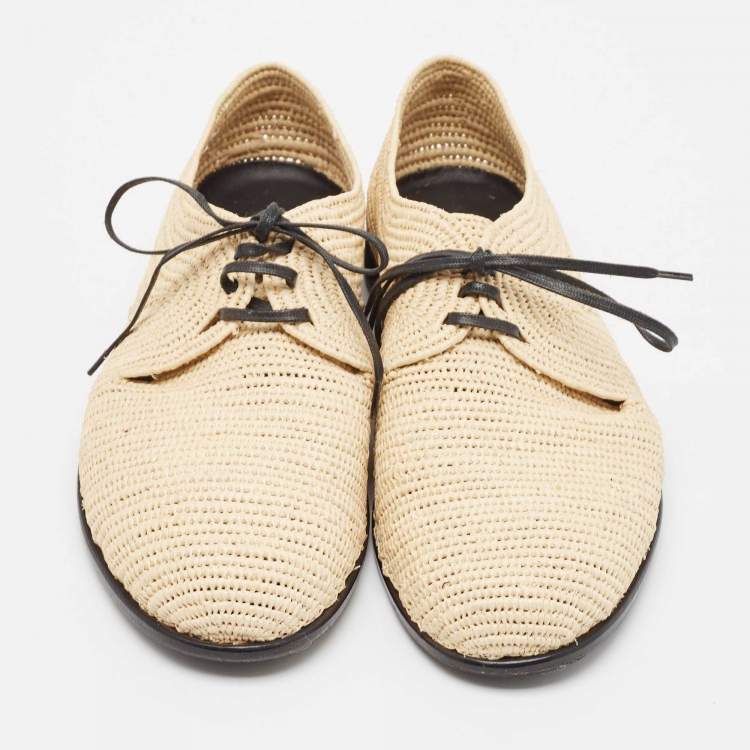 Pre Owned Dolce & Gabbana Beige Raffia Lace Up Derby Size 40