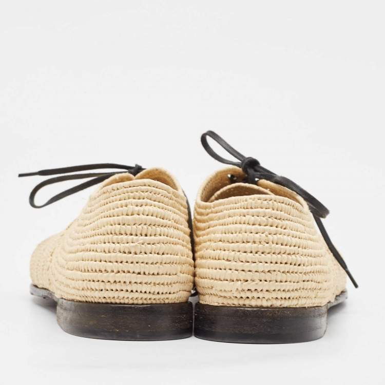 Pre Owned Dolce & Gabbana Beige Raffia Lace Up Derby Size 40
