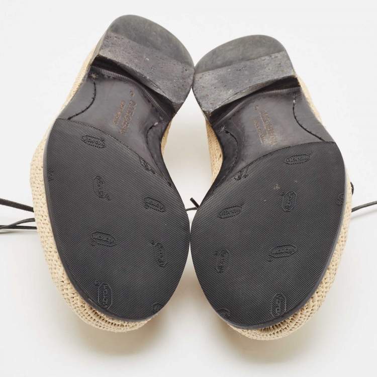 Pre Owned Dolce & Gabbana Beige Raffia Lace Up Derby Size 40