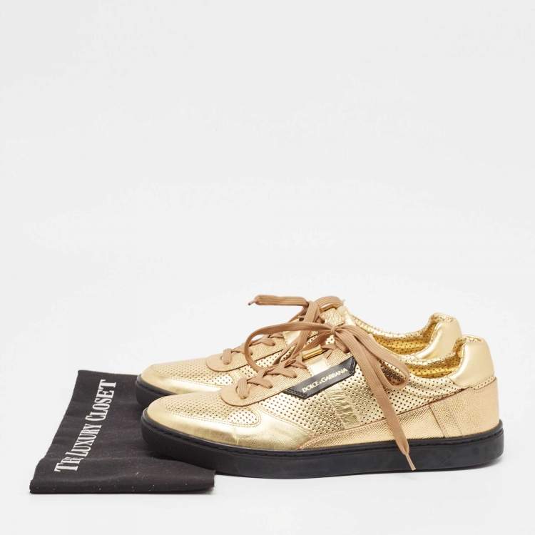 Pre Owned Dolce & Gabbana Gold Perforated Leather Low Top Sneakers Size 44