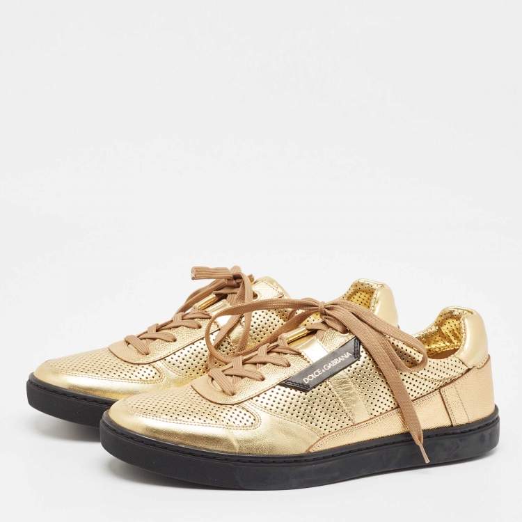 Pre Owned Dolce & Gabbana Gold Perforated Leather Low Top Sneakers Size 44