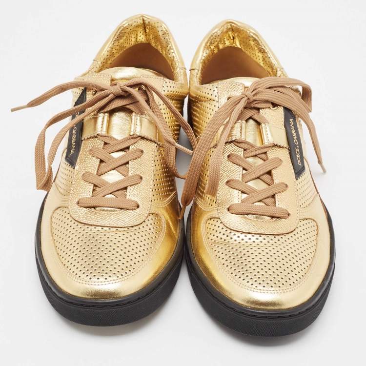 Pre Owned Dolce & Gabbana Gold Perforated Leather Low Top Sneakers Size 44