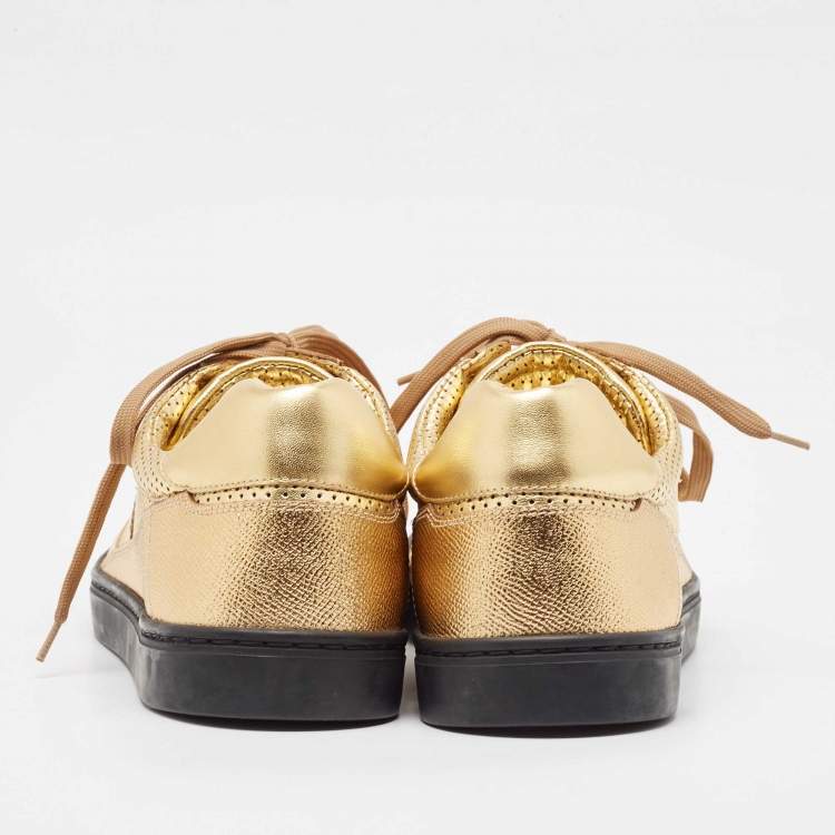 Pre Owned Dolce & Gabbana Gold Perforated Leather Low Top Sneakers Size 44