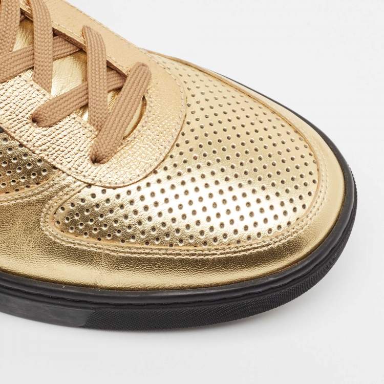 Pre Owned Dolce & Gabbana Gold Perforated Leather Low Top Sneakers Size 44