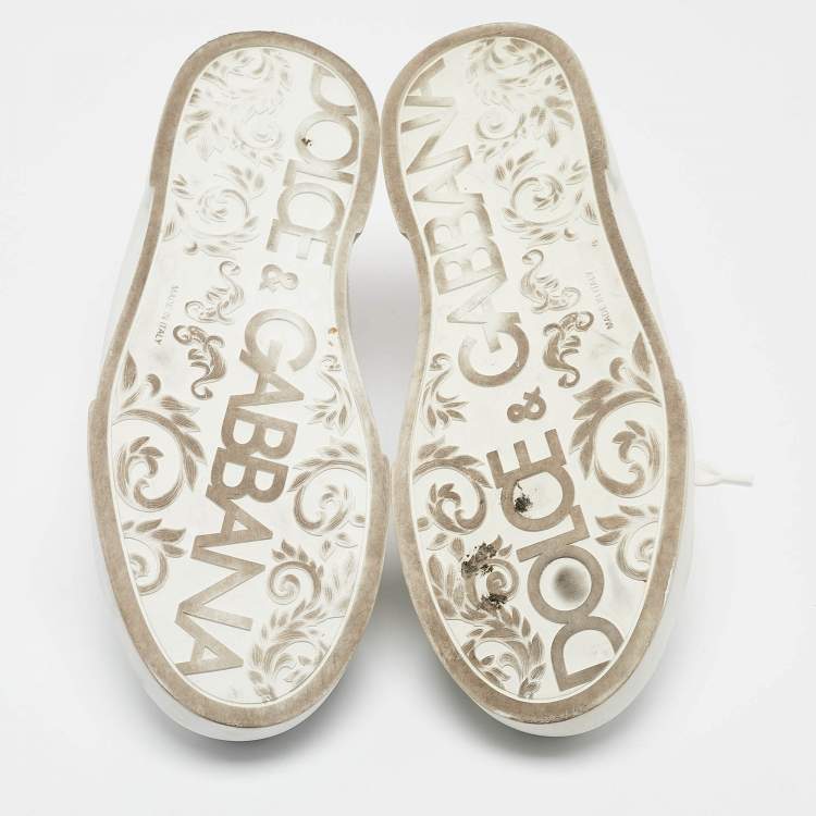 Pre Owned Dolce & Gabbana White/Gold Leather Portofino Sneakers Size 42.5
