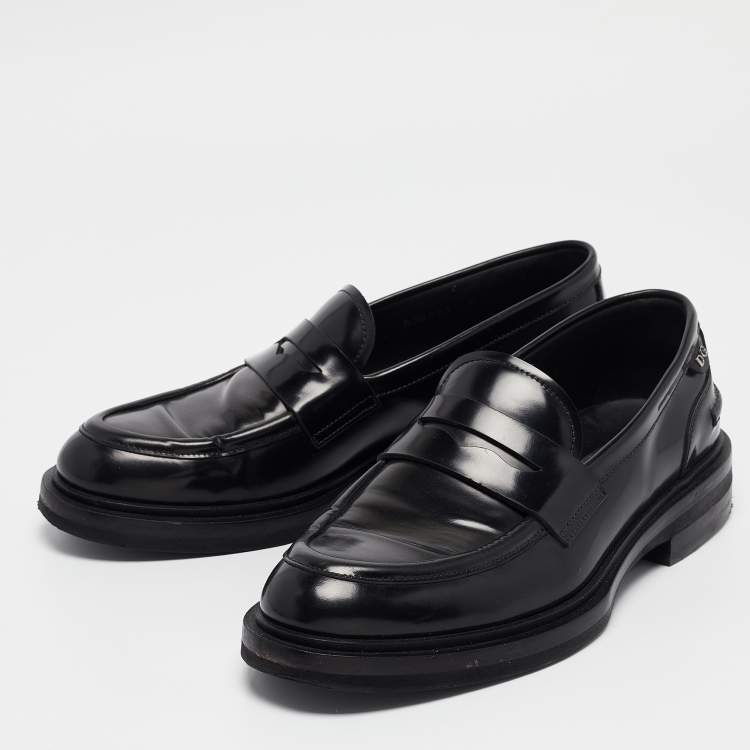 Pre Owned Dolce & Gabbana Black Leather Slip On Loafers Size 40