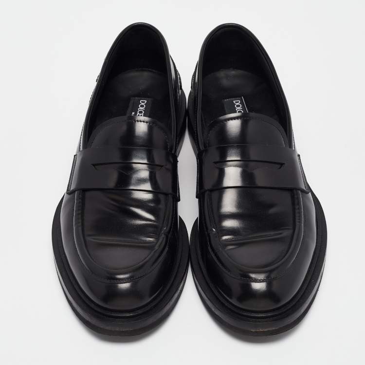 Pre Owned Dolce & Gabbana Black Leather Slip On Loafers Size 40
