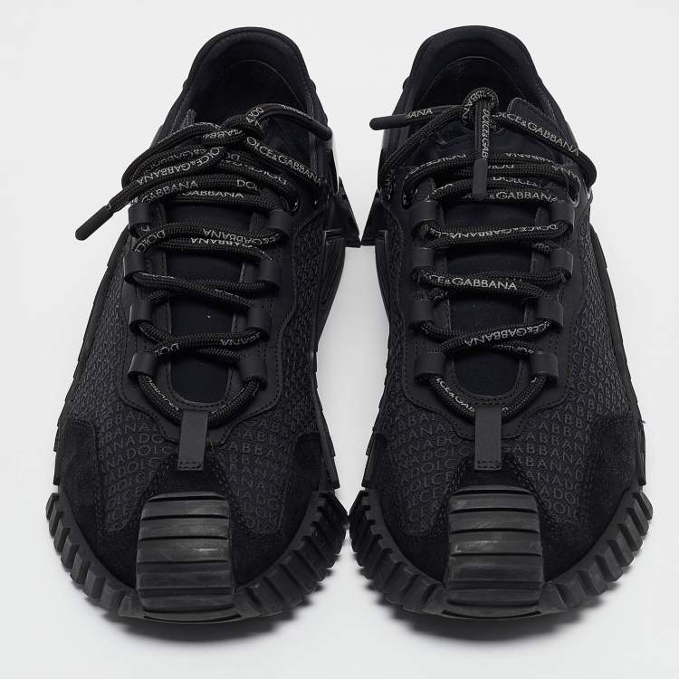 Pre Owned Dolce & Gabbana Black Neoprene and Suede Ns1 Lace Up Sneakers Size 41