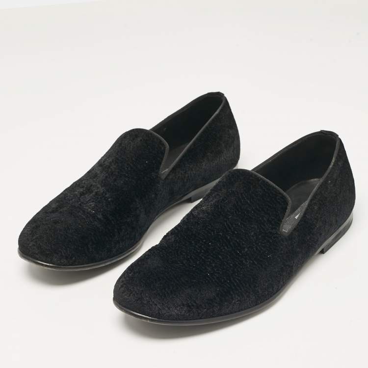 Pre Owned Dolce & Gabbana Black Velvet Smoking Slippers Size 41