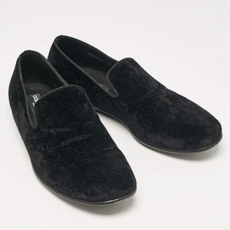 Pre Owned Dolce & Gabbana Black Velvet Smoking Slippers Size 41